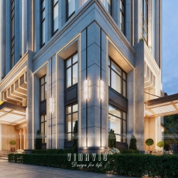 Thiết kế tòa nhà văn phòng hiện đại kết hợp ở 9 tầng 1 tum 19x15m DATM2337