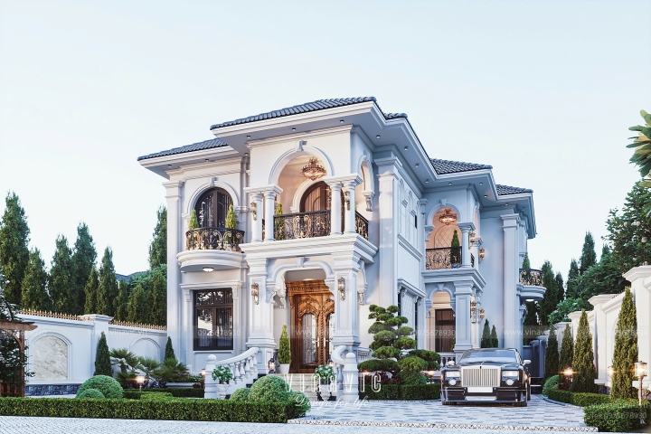 Mẫu biệt thự 2 tầng mái nhật tân cổ điển 4 phòng ngủ 13 x 18m (234m2) BT2413