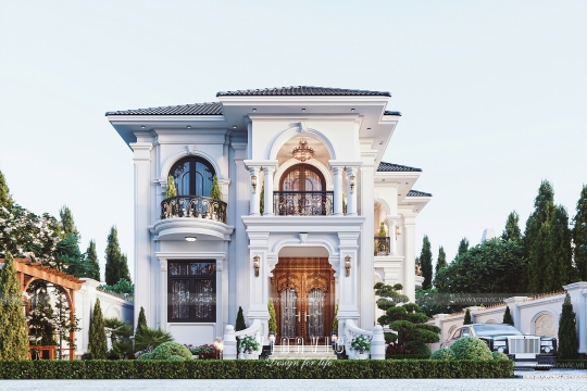 Mẫu biệt thự 2 tầng mái nhật tân cổ điển 4 phòng ngủ 13 x 18m (234m2) BT2413