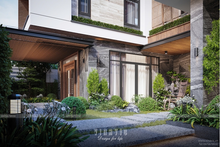 Mẫu thiết kế sân vườn biệt thự phố đẹp hiện đại TCSV2003