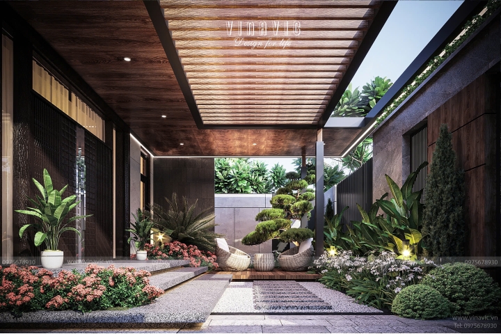 Mẫu thiết kế sân vườn biệt thự phố đẹp hiện đại TCSV2003