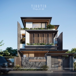 Mẫu thiết kế biệt thự 3 tầng 200m2 hiện đại mặt tiền 10x20m BT2414