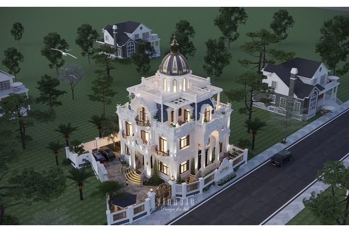 Mẫu biệt thự tân cổ điển châu Âu phong cách lâu đài Pháp 13mx13m BT2415