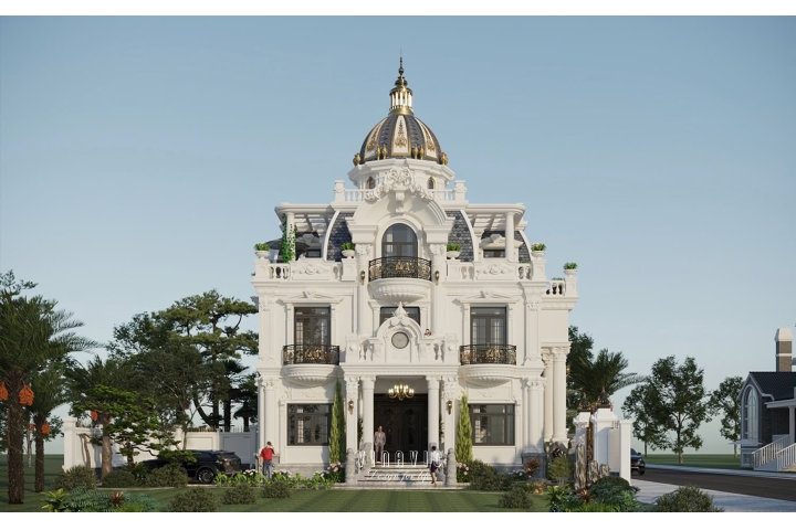 Mẫu biệt thự tân cổ điển châu Âu phong cách lâu đài Pháp 13mx13m BT2415
