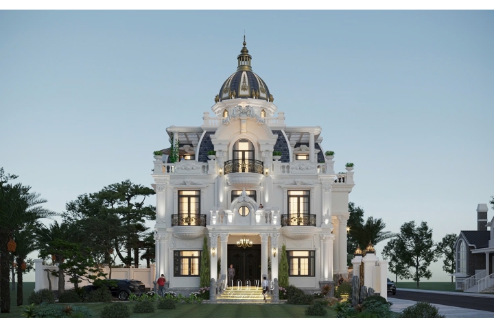 Mẫu biệt thự tân cổ điển châu Âu phong cách lâu đài Pháp 13mx13m BT2415