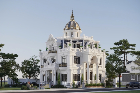 Mẫu biệt thự tân cổ điển châu Âu phong cách lâu đài Pháp 13mx13m BT2415