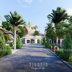 Thiết kế sân vườn biệt thự nghỉ dưỡng 1 tầng mái nhật TCSV2004