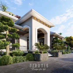 Thiết kế sân vườn biệt thự nghỉ dưỡng 1 tầng mái nhật TCSV2004