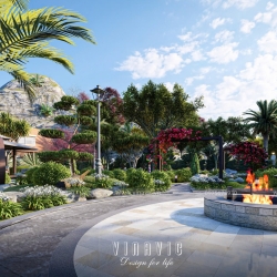 Thiết kế sân vườn biệt thự nghỉ dưỡng 1 tầng mái nhật TCSV2004