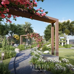 Thiết kế sân vườn biệt thự nghỉ dưỡng 1 tầng mái nhật TCSV2004