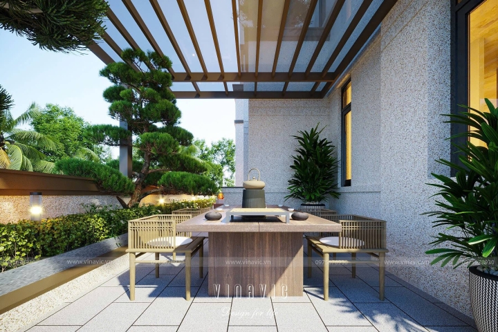 Thiết kế thi công tiểu cảnh sân thượng biệt thự nhà phố đẹp TCSV2005