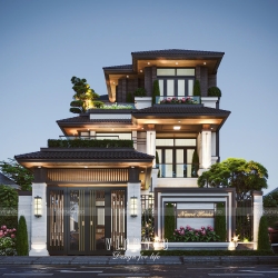 Biệt thự 3 tầng hiện đại mái nhật 5 phòng ngủ 216m2 (9m x 24m) BT2417