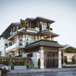 Biệt thự 3 tầng hiện đại mái nhật 5 phòng ngủ 216m2 (9m x 24m) BT2417