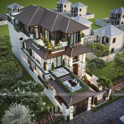 Biệt thự 3 tầng hiện đại mái nhật 5 phòng ngủ 216m2 (9m x 24m) BT2417