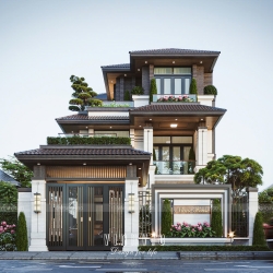 Biệt thự 3 tầng hiện đại mái nhật 5 phòng ngủ 216m2 (9m x 24m) BT2417