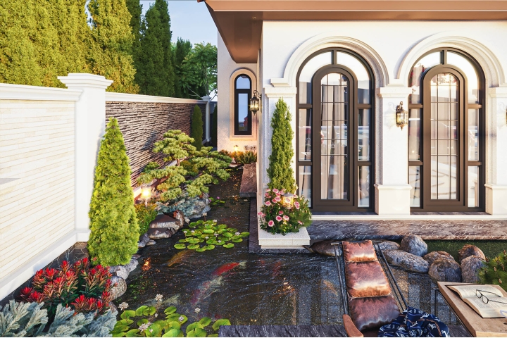 Thiết kế cảnh quan sân vườn biệt thự Địa Trung Hải 3 tầng TCSV2006