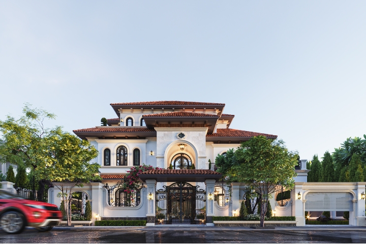 Thiết kế cảnh quan sân vườn biệt thự Địa Trung Hải 3 tầng TCSV2006