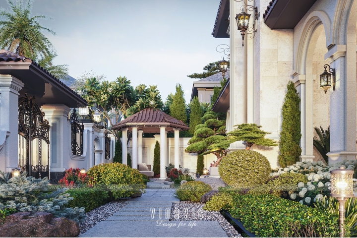 Thiết kế cảnh quan sân vườn biệt thự Địa Trung Hải 3 tầng TCSV2006