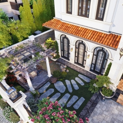 Thiết kế cảnh quan sân vườn biệt thự Địa Trung Hải 3 tầng TCSV2006