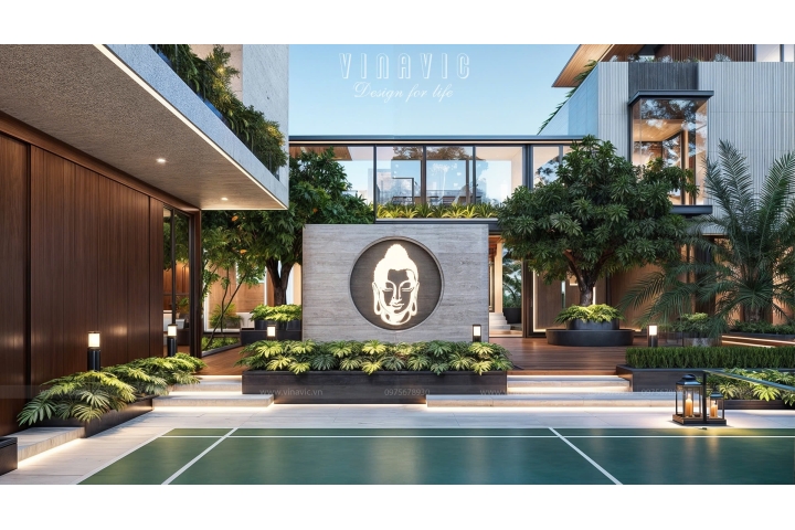 Thiết kế sân vườn biệt thự phong cách hiện đại TCSV2007