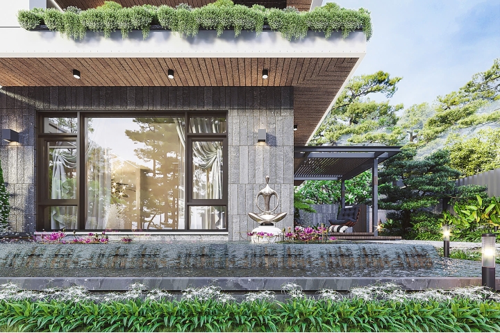 Thiết kế sân vườn biệt thự phong cách hiện đại TCSV2007