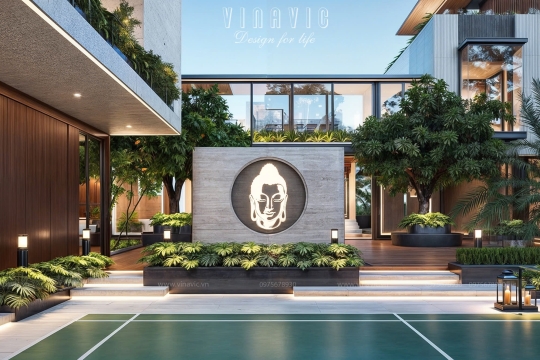 Thiết kế sân vườn biệt thự phong cách hiện đại TCSV2007