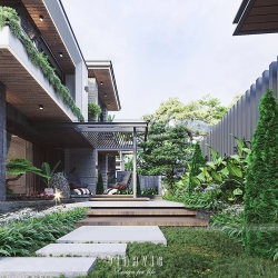 Thiết kế sân vườn biệt thự phong cách hiện đại TCSV2007