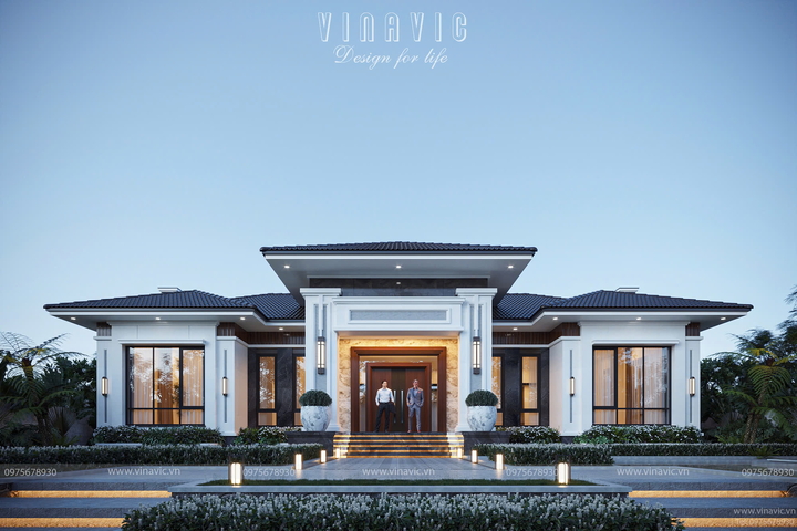 Biệt thự sân vườn 1 tầng hiện đại mái nhật 360m2 (20x18m) BT2419