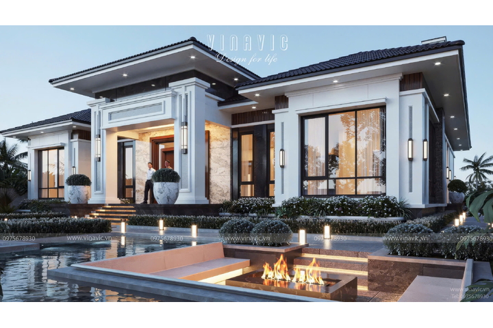 Biệt thự sân vườn 1 tầng hiện đại mái nhật 360m2 (20x18m) BT2419