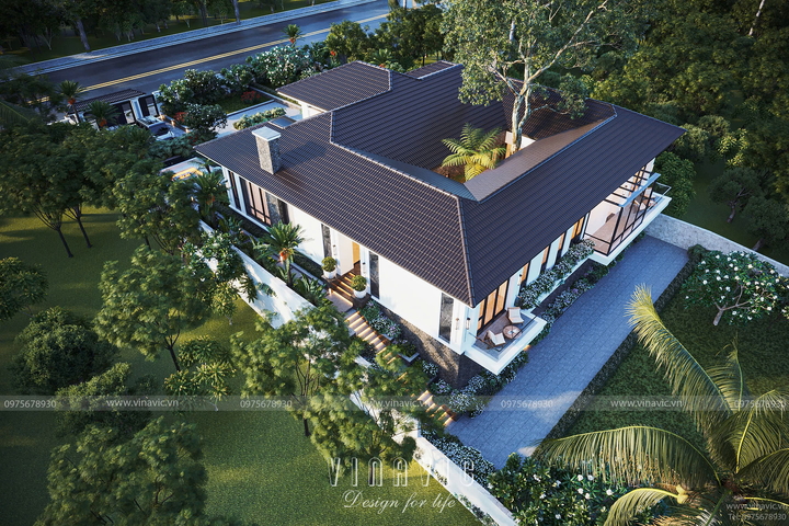 Biệt thự sân vườn 1 tầng hiện đại mái nhật 360m2 (20x18m) BT2419