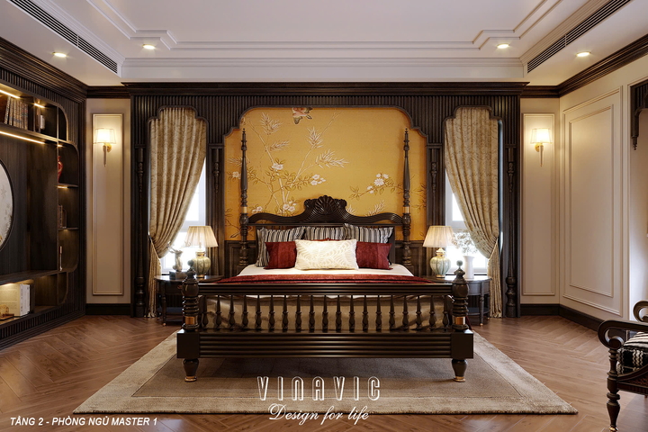 Thiết kế nội thất Indochine biệt thự 3 tầng 1 hầm (CĐT Mrs Út - Hà Nội) NT2349