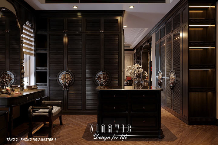 Thiết kế nội thất Indochine biệt thự 3 tầng 1 hầm (CĐT Mrs Út - Hà Nội) NT2349