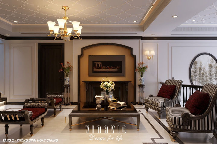 Thiết kế nội thất Indochine biệt thự 3 tầng 1 hầm (CĐT Mrs Út - Hà Nội) NT2349