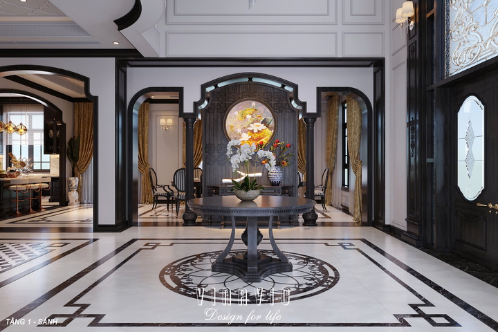 Thiết kế nội thất Indochine biệt thự 3 tầng 1 hầm (CĐT Mrs Út - Hà Nội) NT2349