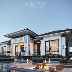 Biệt thự sân vườn 1 tầng hiện đại mái nhật 360m2 (20x18m) BT2419