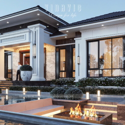 Biệt thự sân vườn 1 tầng hiện đại mái nhật 360m2 (20x18m) BT2419