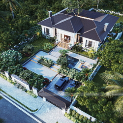 Biệt thự sân vườn 1 tầng hiện đại mái nhật 360m2 (20x18m) BT2419