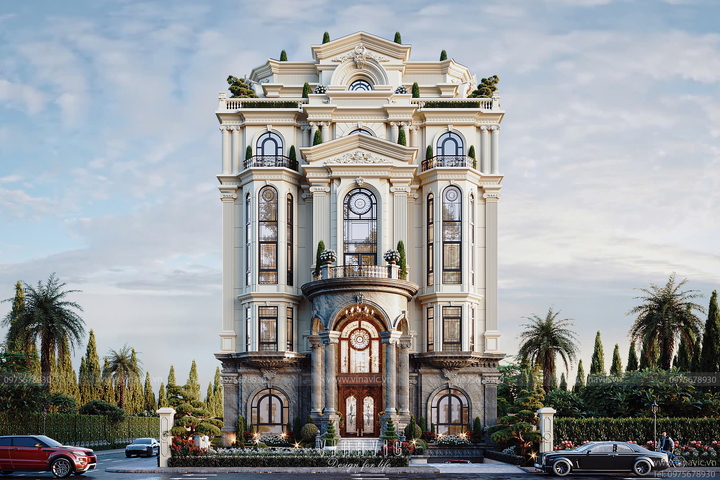 Thiết kế biệt thự phố Tân Cổ Điển châu Âu Đẳng Cấp 6 tầng 18x17m BT2420