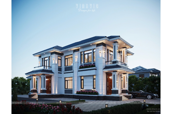 Mẫu nhà mái Nhật hiện đại 2 tầng 4 phòng ngủ 23x11m BT2422