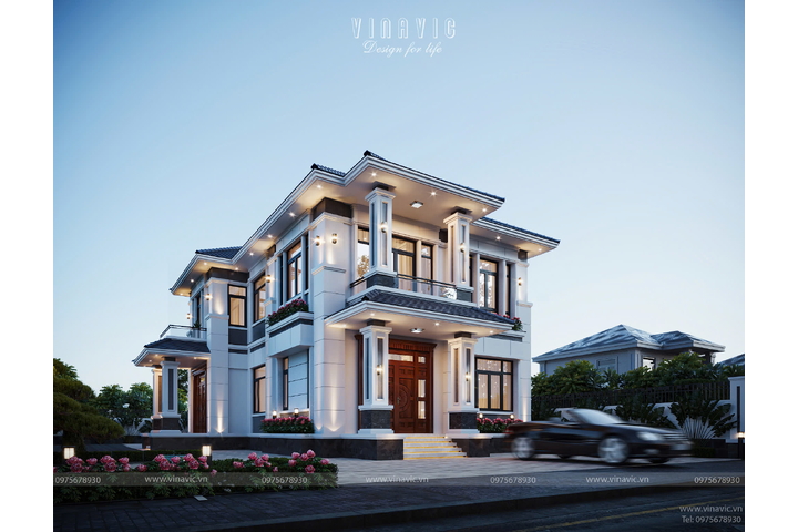 Mẫu nhà mái Nhật hiện đại 2 tầng 4 phòng ngủ 23x11m BT2422