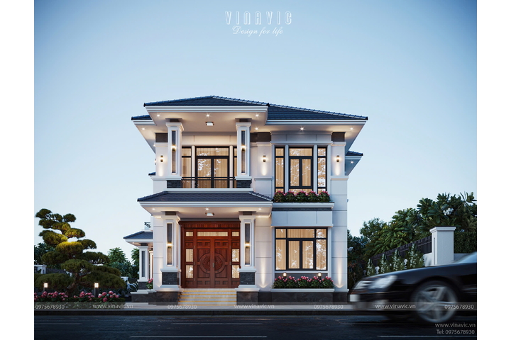 Mẫu nhà mái Nhật hiện đại 2 tầng 4 phòng ngủ 23x11m BT2422