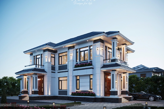 Mẫu nhà mái Nhật hiện đại 2 tầng 4 phòng ngủ 23x11m BT2422