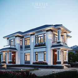 Mẫu nhà mái Nhật hiện đại 2 tầng 4 phòng ngủ 23x11m BT2422