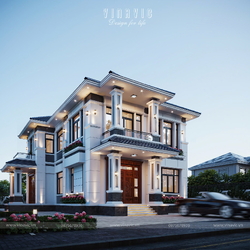 Mẫu nhà mái Nhật hiện đại 2 tầng 4 phòng ngủ 23x11m BT2422