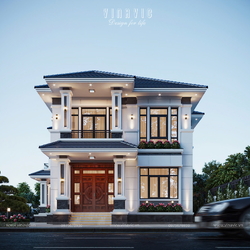 Mẫu nhà mái Nhật hiện đại 2 tầng 4 phòng ngủ 23x11m BT2422