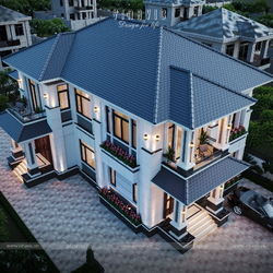 Mẫu nhà mái Nhật hiện đại 2 tầng 4 phòng ngủ 23x11m BT2422