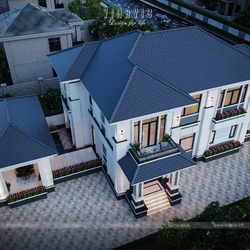 Mẫu nhà mái Nhật hiện đại 2 tầng 4 phòng ngủ 23x11m BT2422