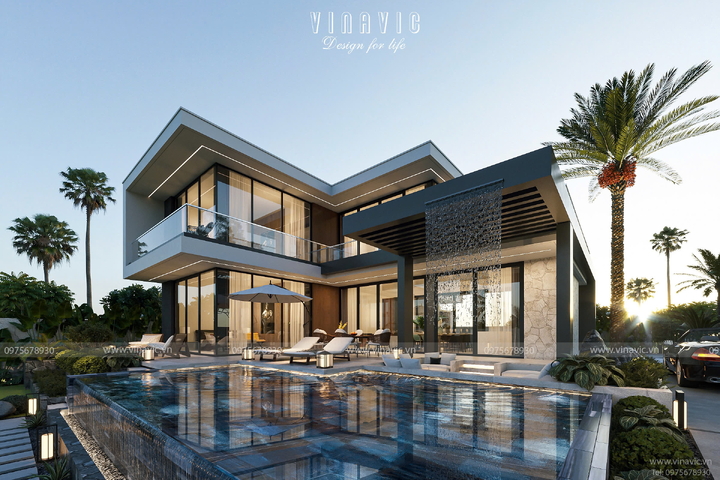 Biệt thự nghỉ dưỡng Hòa Bình 2 tầng hiện đại 17x14m BT2423