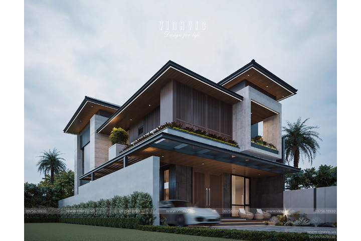 Mẫu biệt thự 2 tầng 4 phòng ngủ hiện đại 187m2 mặt tiền 11m x sâu 17m BT2425