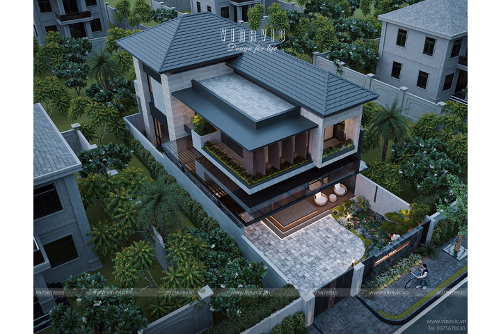 Mẫu biệt thự 2 tầng 4 phòng ngủ hiện đại 187m2 mặt tiền 11m x sâu 17m BT2425